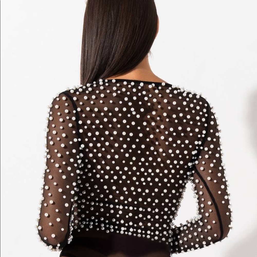 Deep V pearl body suit